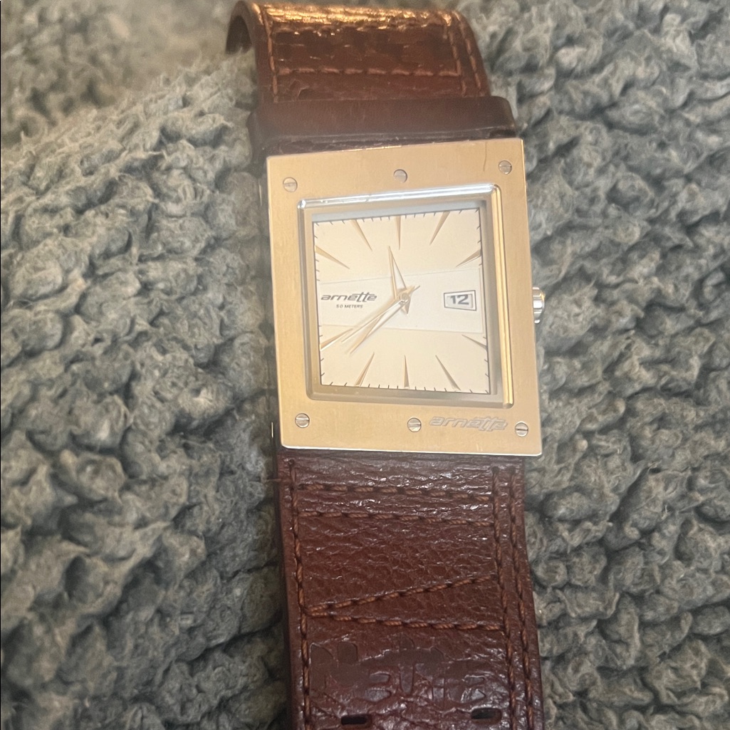 Arnette Silver Dial Watch With Brown Leather Strap